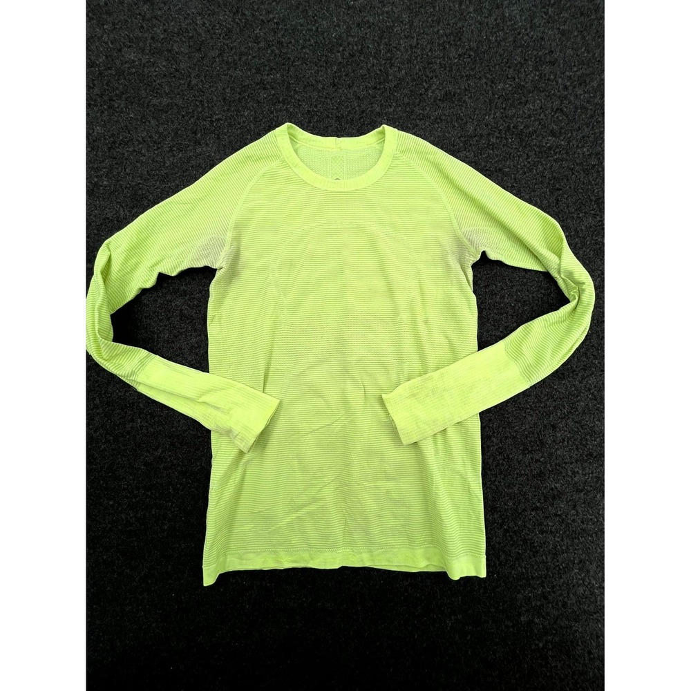 Lululemon‎ Womens Neon Green Seamless Raglan Thumb hole Sleeve Athletic Stained